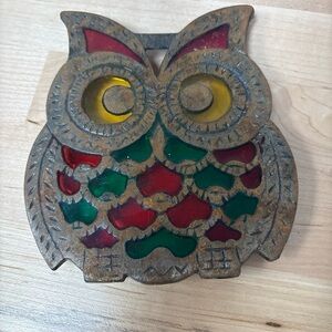 VTG Brass Owl Pot Trivet 4 Corner Pot Mat for Hot Dishes Kitchen Dining Table